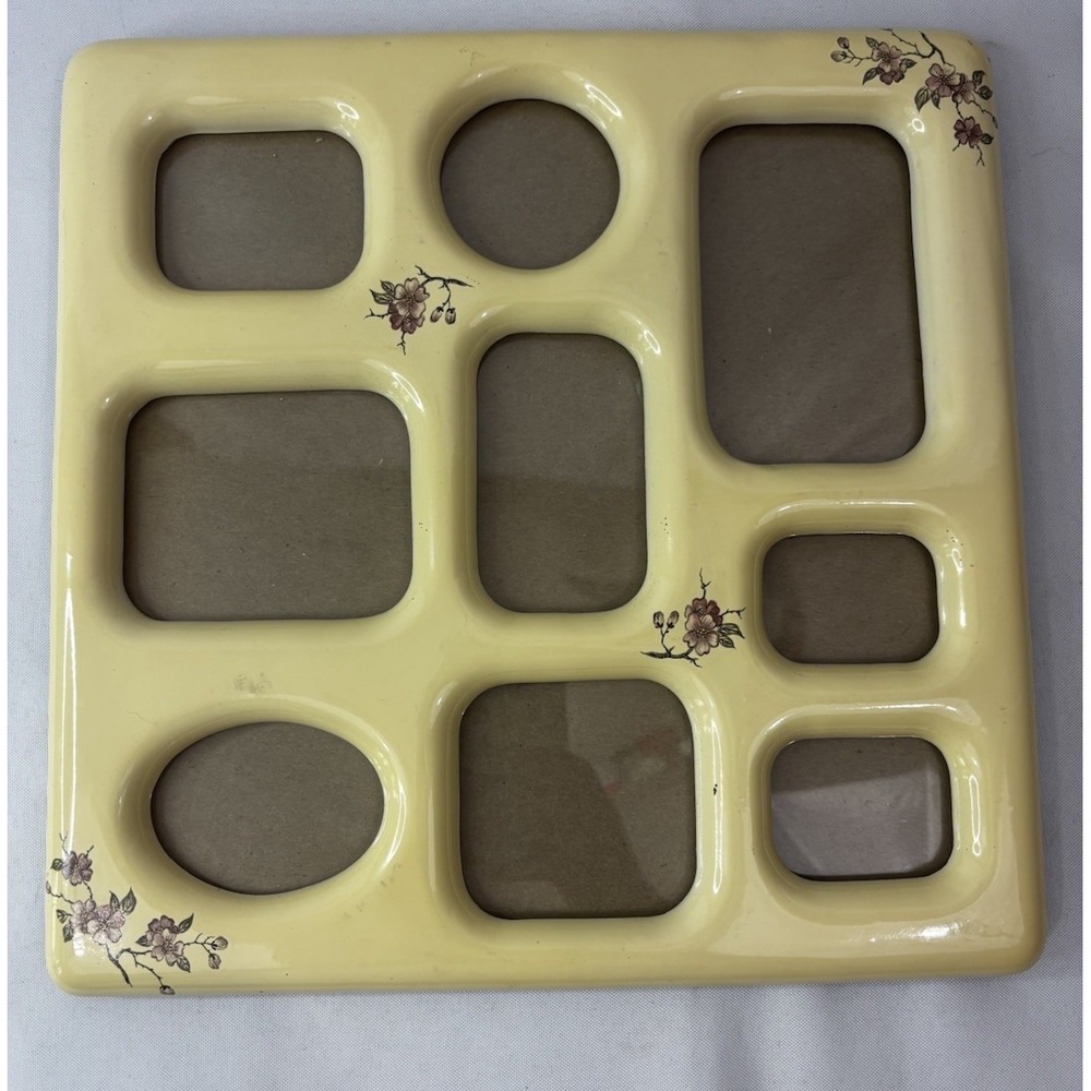 Vtg Ceramic 9 Pictures- Photo Frame Cottage Granny Core 11.5" Floral
